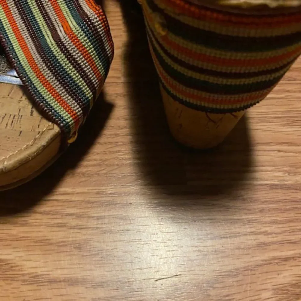 Steve Madden Girl stripped Nautic cork wedges, size 9